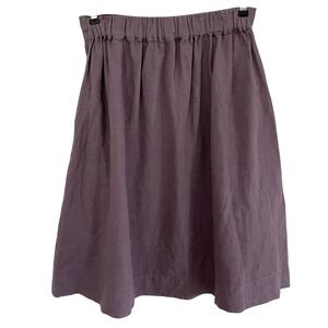 Linenfox Laura Linen Skirt Womens SM Eggplant Elastic Waist Midi Pockets